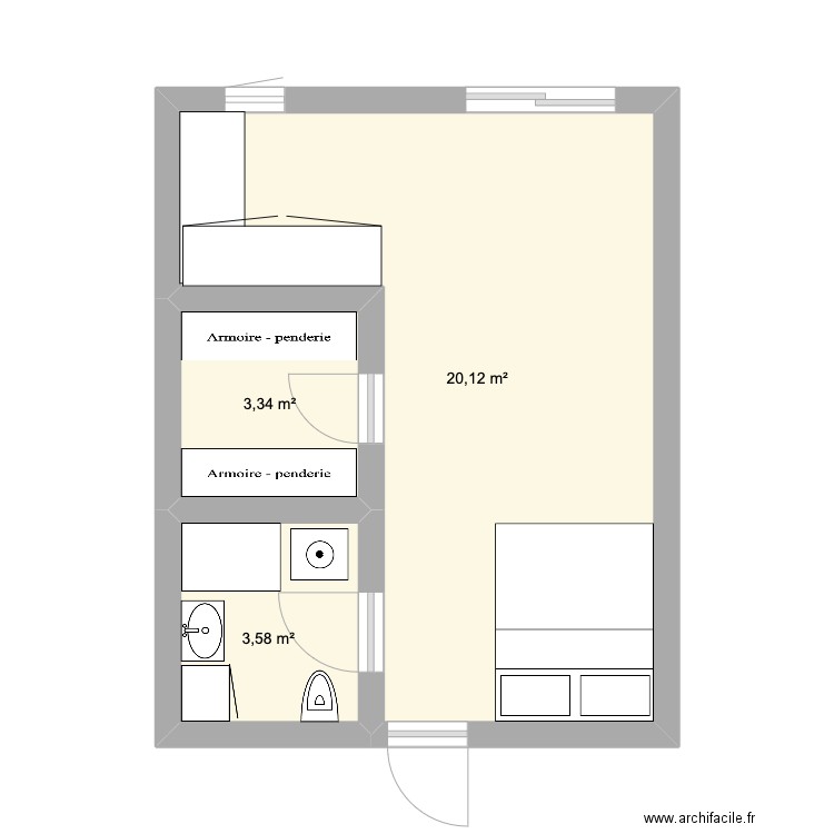 Studio initial. Plan de 3 pièces et 27 m2