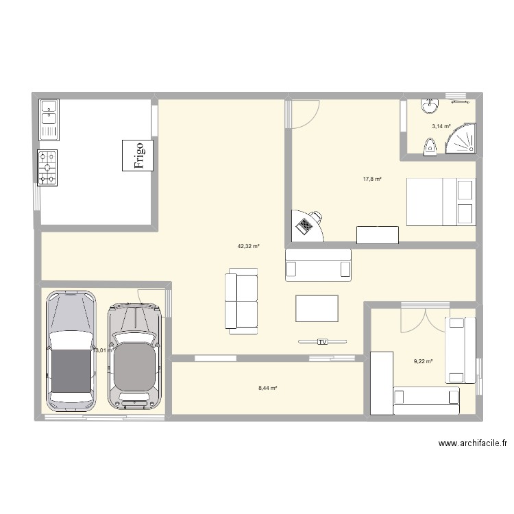 une chambre salon de lux . Plan de 6 pièces et 94 m2