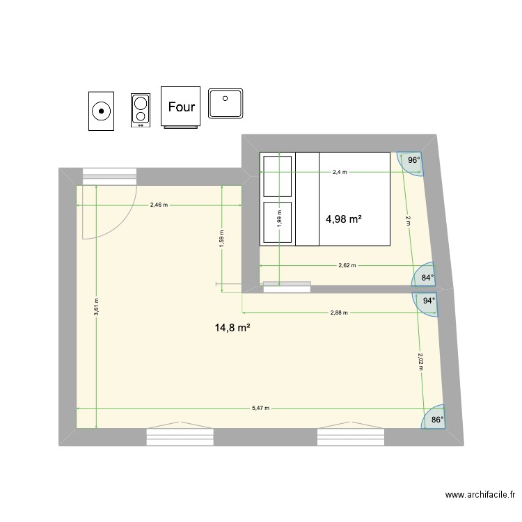 Loul v2. Plan de 2 pièces et 20 m2