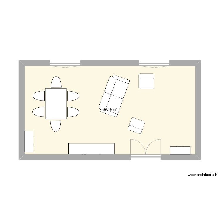 Salon - Salle à manger. Plan de 1 pièce et 32 m2