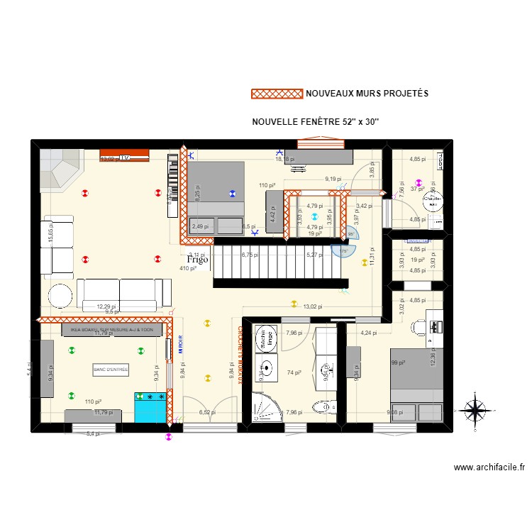 croquis Maison Toon - Sous-sol 1.12. Plan de 8 pièces et 82 m2