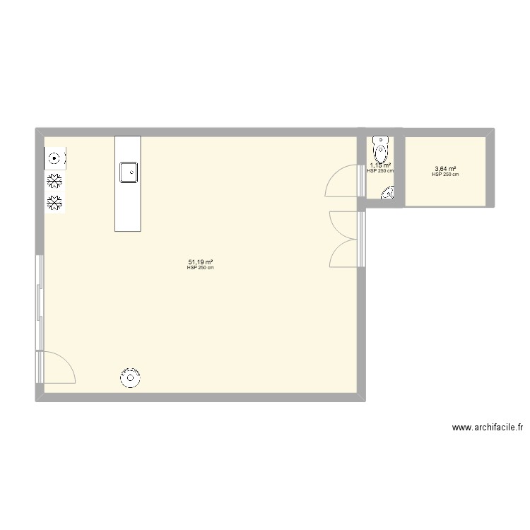 REMISE 1. Plan de 3 pièces et 56 m2