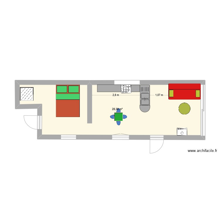 Cabane de la riviere. Plan de 1 pièce et 28 m2