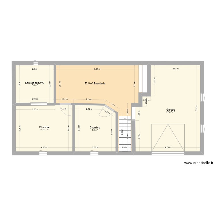 Plan RDC. Plan de 5 pièces et 80 m2