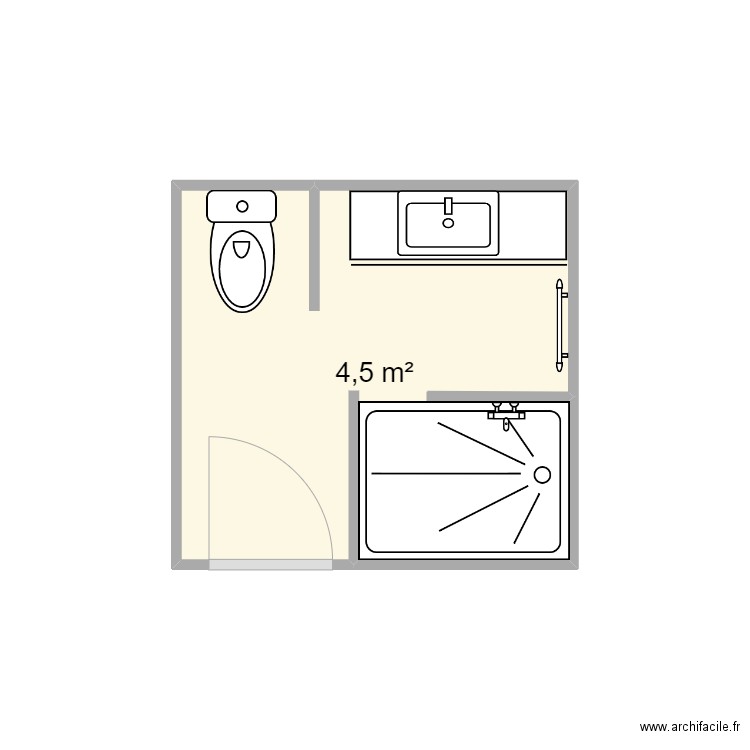 Salle d'eau. Plan de 1 pièce et 5 m2