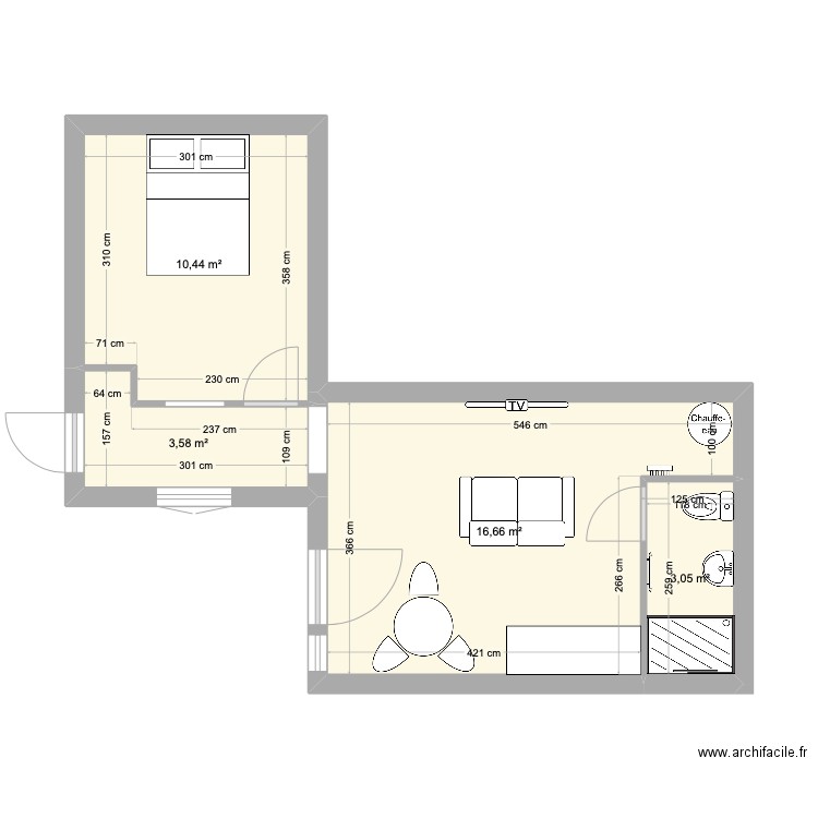 Dépendance. Plan de 4 pièces et 34 m2