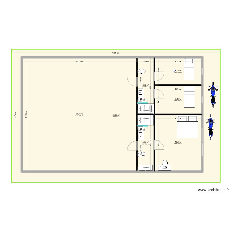 test 001 maison 150m2. Plan de 7 pièces et 353 m2