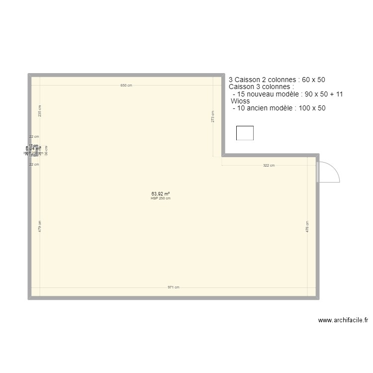 Vestiaire C2. Plan de 2 pièces et 64 m2