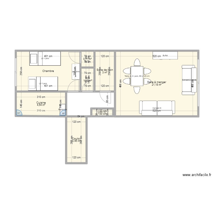 Merlimont 1 chambre. Plan de 8 pièces et 45 m2