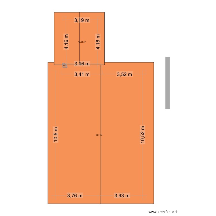 Hinx. Plan de 2 pièces et 94 m2