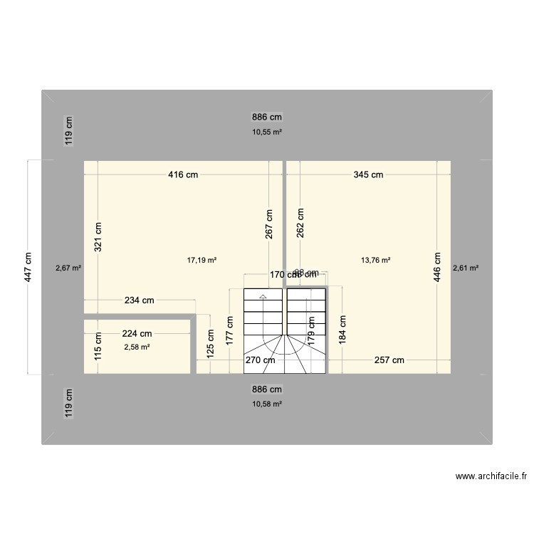 etage 1. Plan de 7 pièces et 60 m2