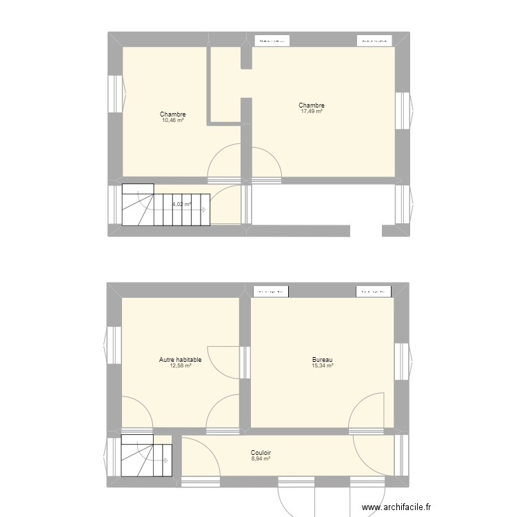 gîte avant. Plan de 6 pièces et 69 m2