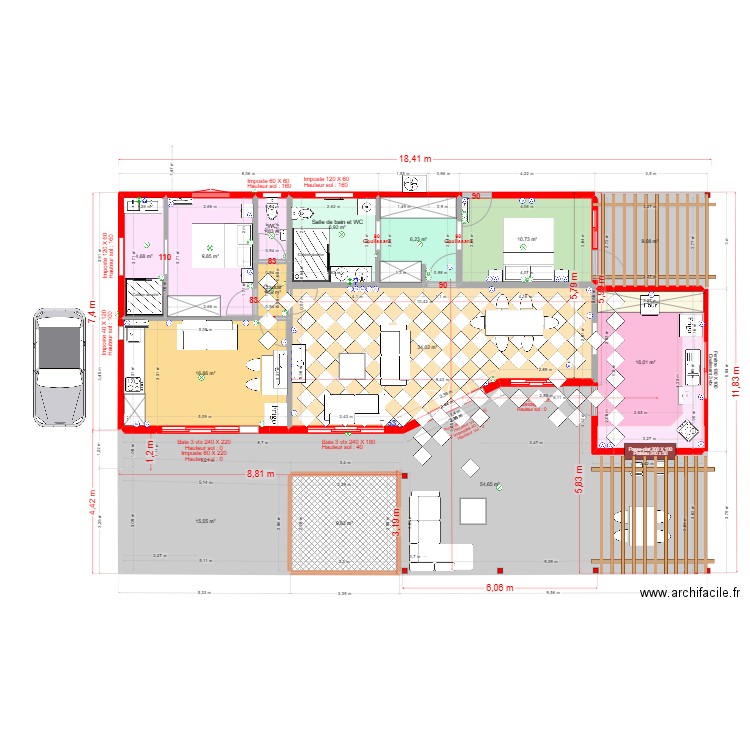 Villa Cocotte Ducos Moonette (carrelage). Plan de 24 pièces et 320 m2