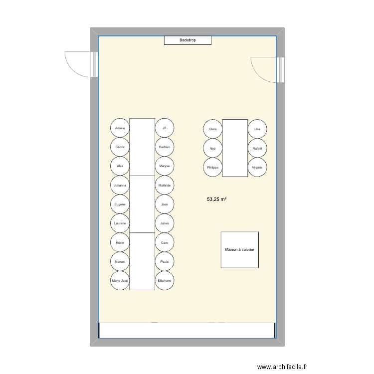 Baptême Rio. Plan de 1 pièce et 53 m2