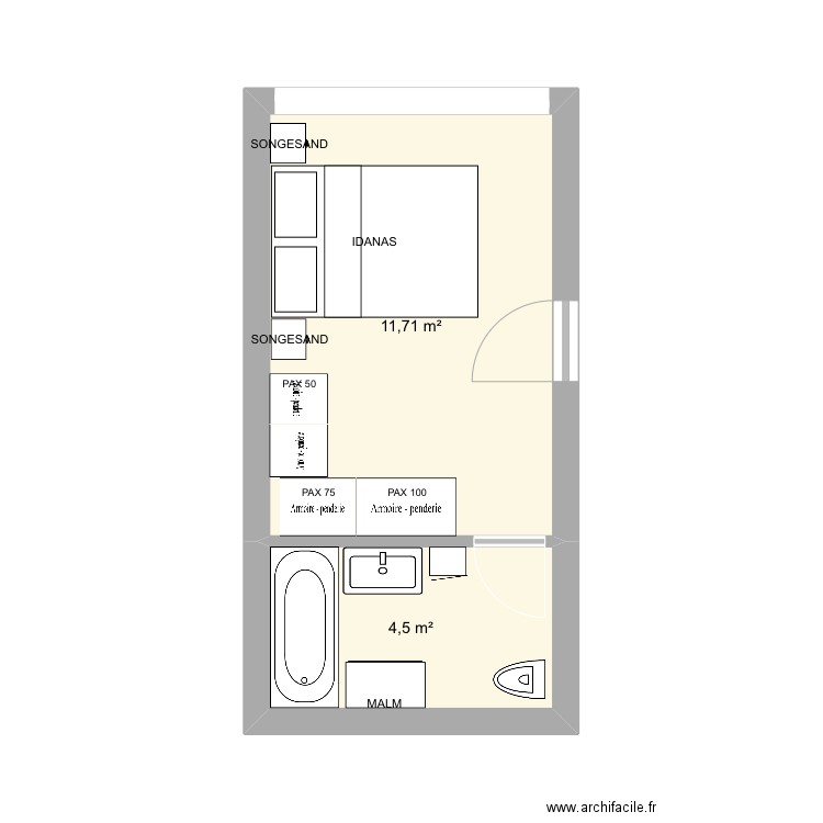 Suite parentale SMJ 1. Plan de 2 pièces et 16 m2