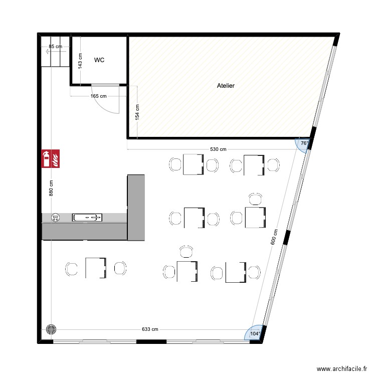 Cafe simo. Plan de 3 pièces et 65 m2