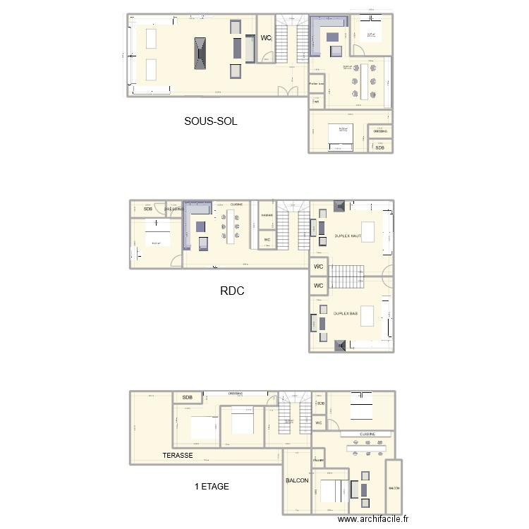 PROJET FINAL SOUS SOL. Plan de 30 pièces et 385 m2