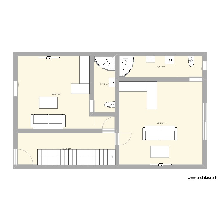 22 feraud RDC. Plan de 5 pièces et 79 m2