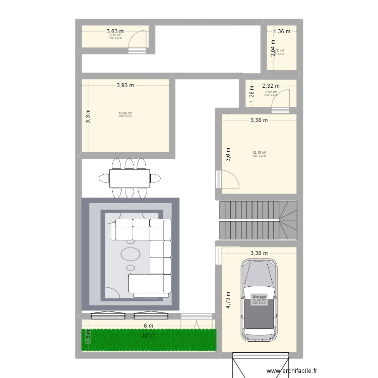 150 avec Garage. Plan de 7 pièces et 59 m2