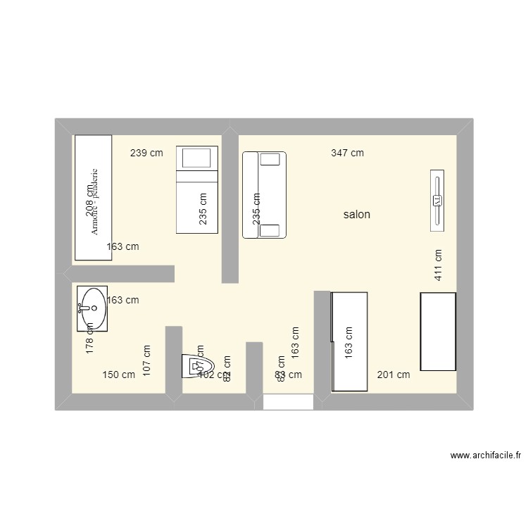 plan. Plan de 1 pièce et 23 m2