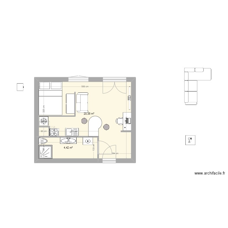 Saint Pierre 3. Plan de 2 pièces et 25 m2