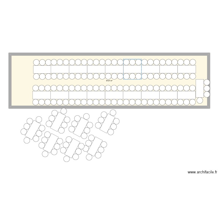 Plan de table. Plan de 1 pièce et 98 m2