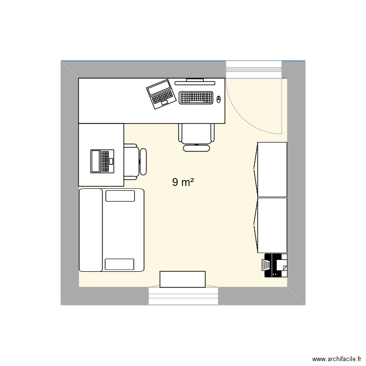 bureau canap 120. Plan de 1 pièce et 9 m2