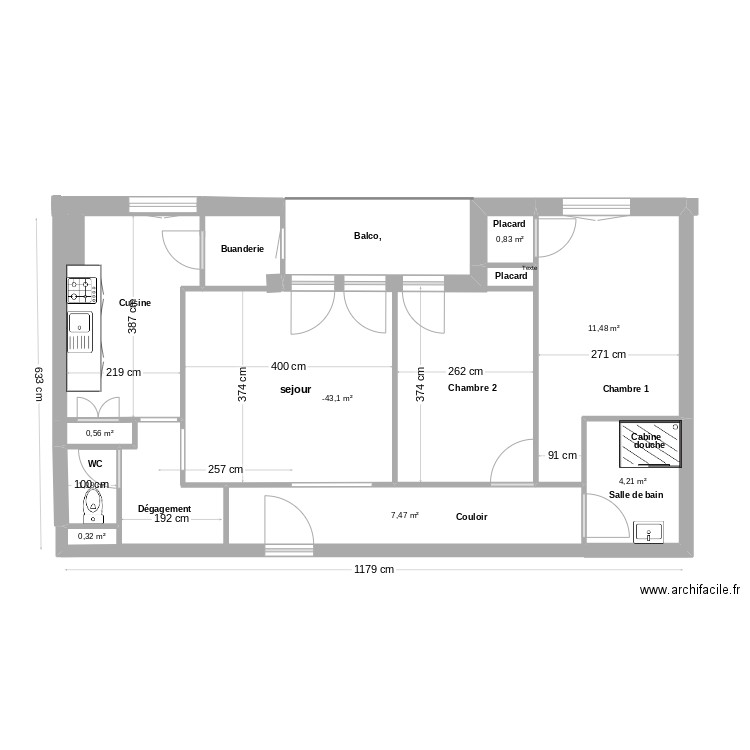 tamaris. Plan de 8 pièces et 54 m2