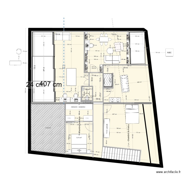 casa etage nouvelles mesures version 2 avec cotes. Plan de 4 pièces et 187 m2