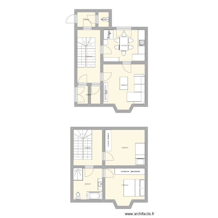 Tentative hors echelle. Plan de 10 pièces et 87 m2