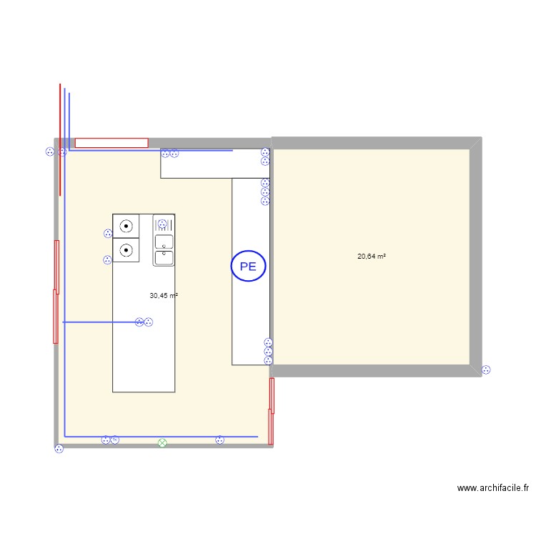 electrcite. Plan de 2 pièces et 51 m2