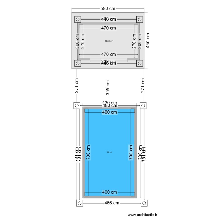 pool house lelu. Plan de 2 pièces et 41 m2