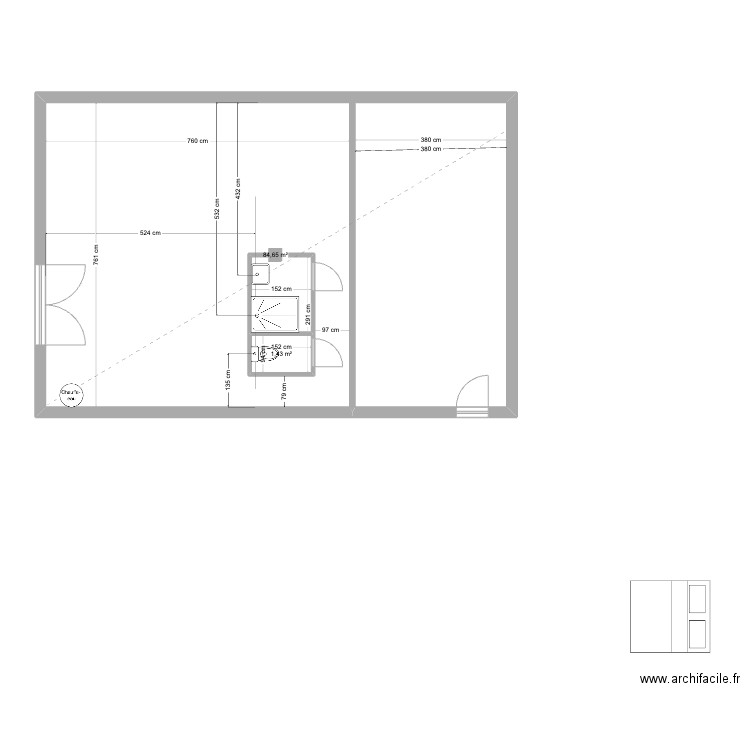 Gîte RDC. Plan de 1 pièce et 86 m2