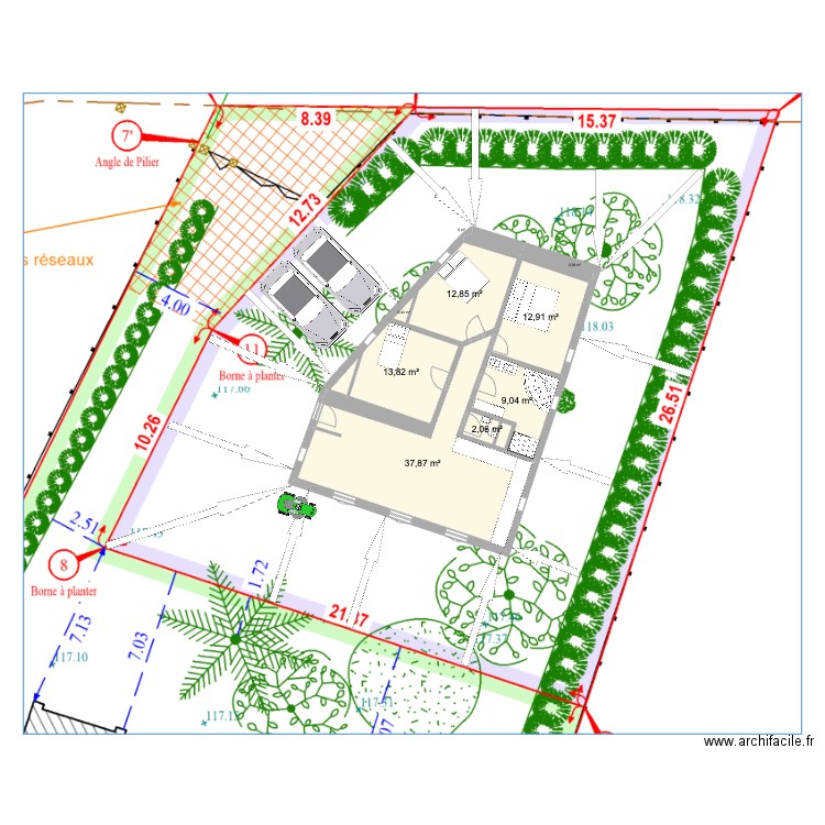 maison2. Plan de 9 pièces et 89 m2