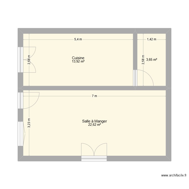 Extension de Plain pied. Plan de 3 pièces et 40 m2