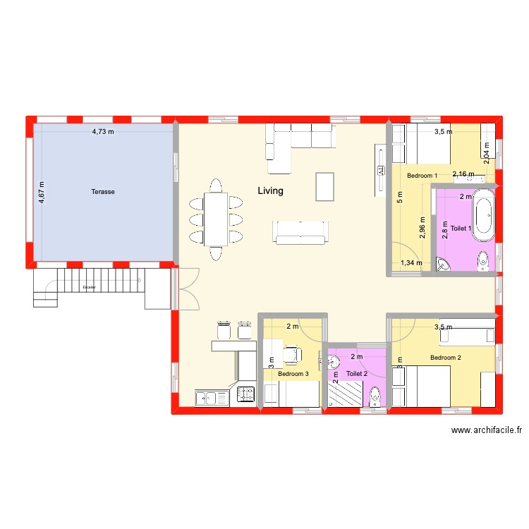 Plan Erdelin étage. Plan de 7 pièces et 119 m2