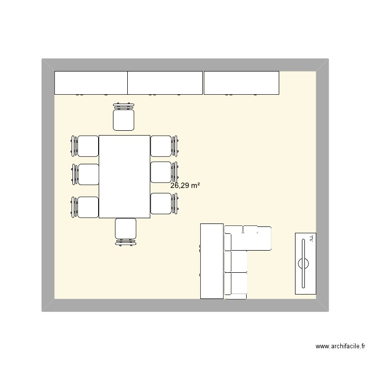 Salon. Plan de 1 pièce et 26 m2