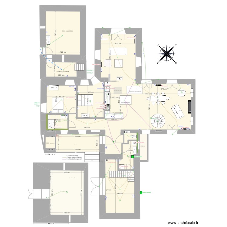 branceilles élec RDC V2. Plan de 11 pièces et 236 m2