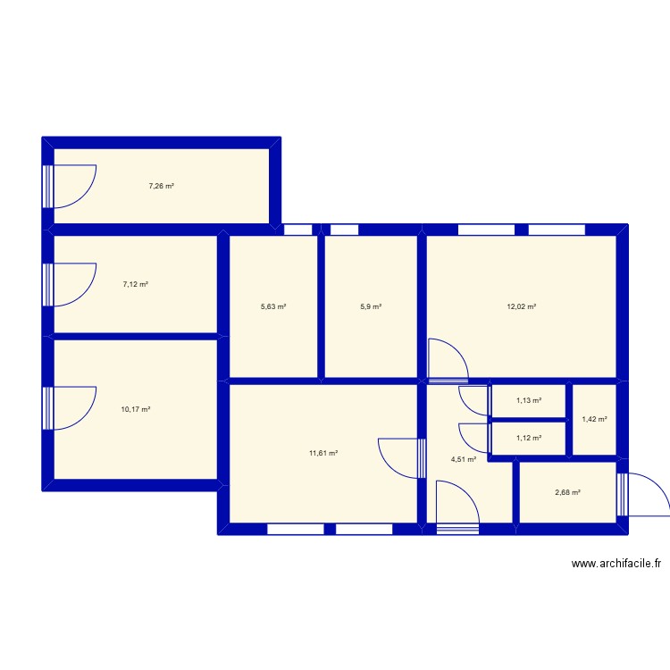 vestiaires. Plan de 12 pièces et 71 m2