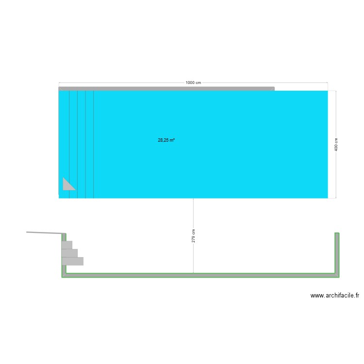 Plan en coupe piscine. Plan de 1 pièce et 28 m2