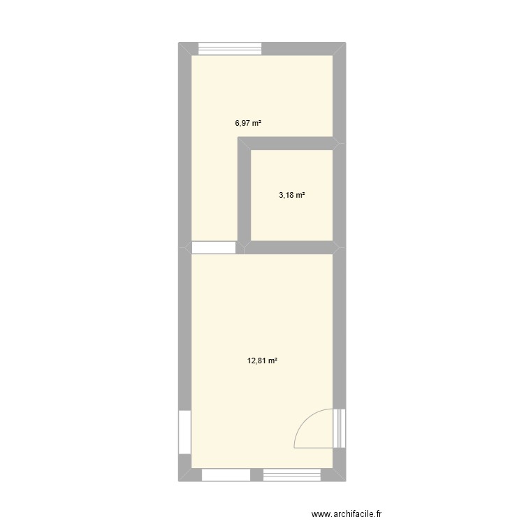 Cuisine Rosée. Plan de 3 pièces et 23 m2