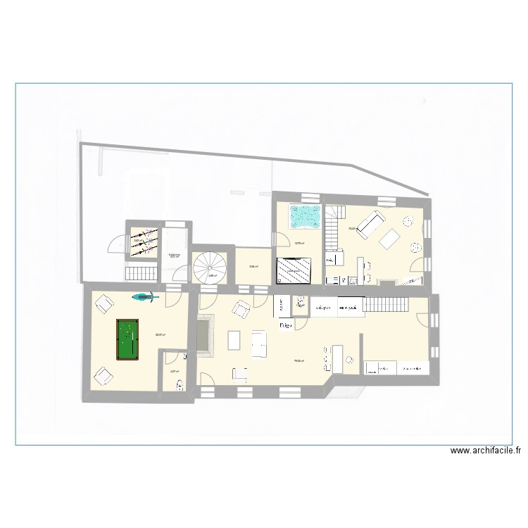 Batellerie v1. Plan de 34 pièces et 520 m2