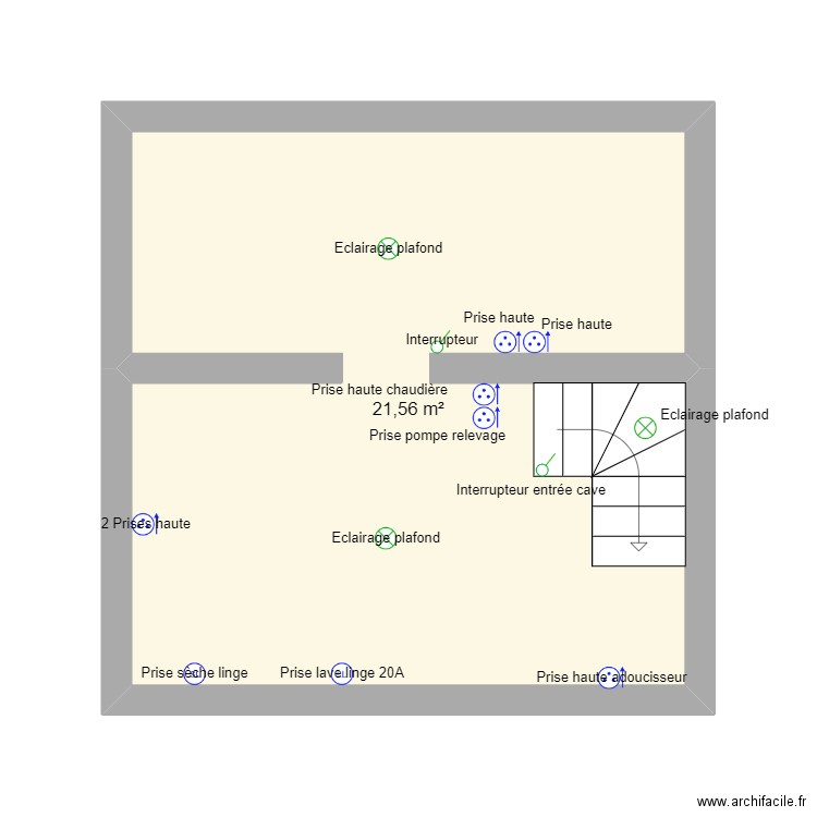 Cave. Plan de 1 pièce et 22 m2