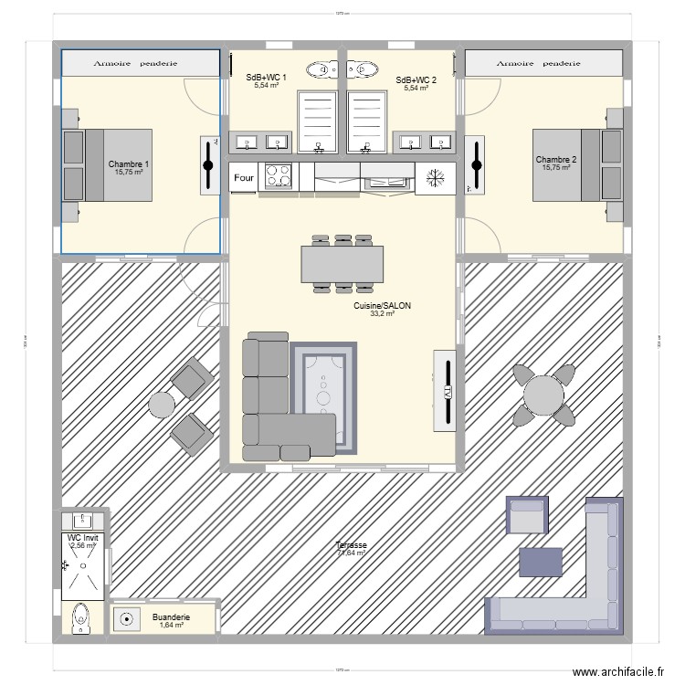 T3_80 M2 . Plan de 8 pièces et 152 m2