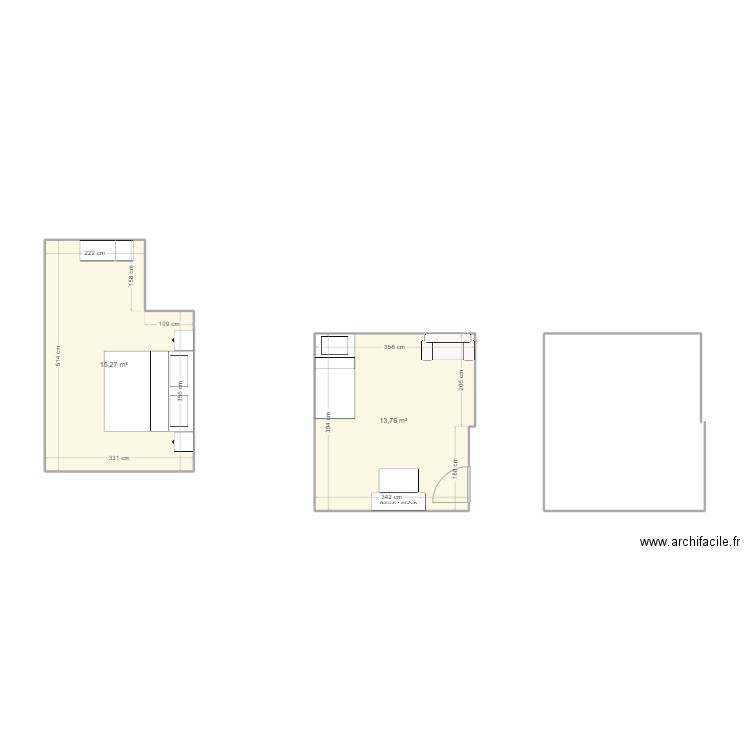 Chambre parentale. Plan de 2 pièces et 29 m2