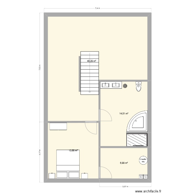 sous-sol1. Plan de 4 pièces et 75 m2