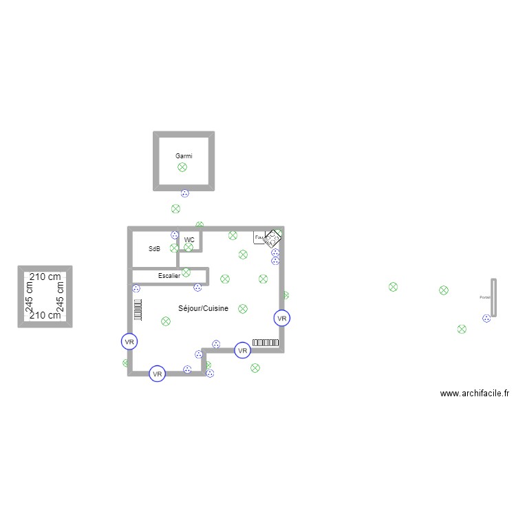 Maison Electricité RDC. Plan de 6 pièces et 18 m2