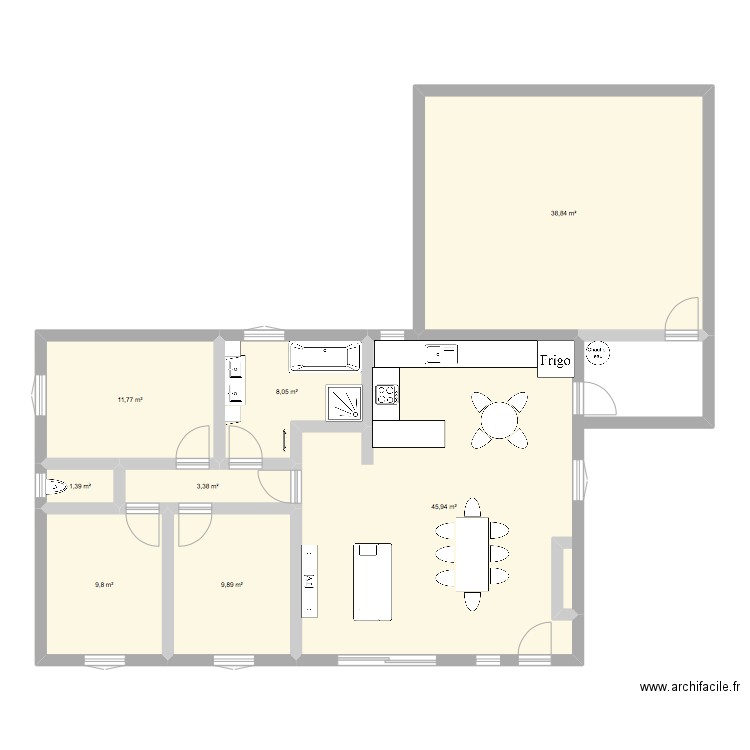 maison1. Plan de 8 pièces et 129 m2