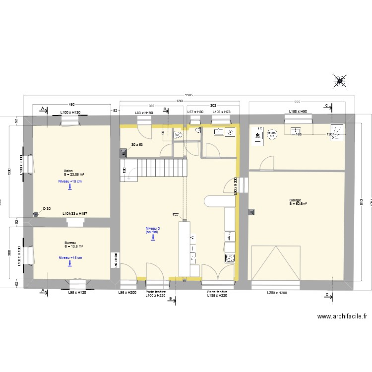 RDC_V1 après travaux. Plan de 1 pièce et 154 m2