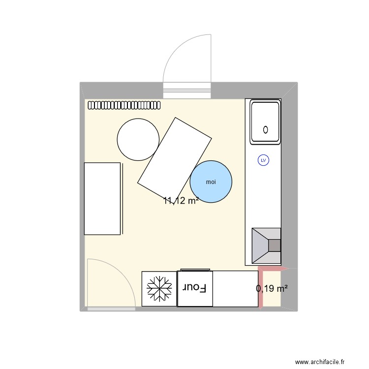 des noisetiers. Plan de 2 pièces et 11 m2